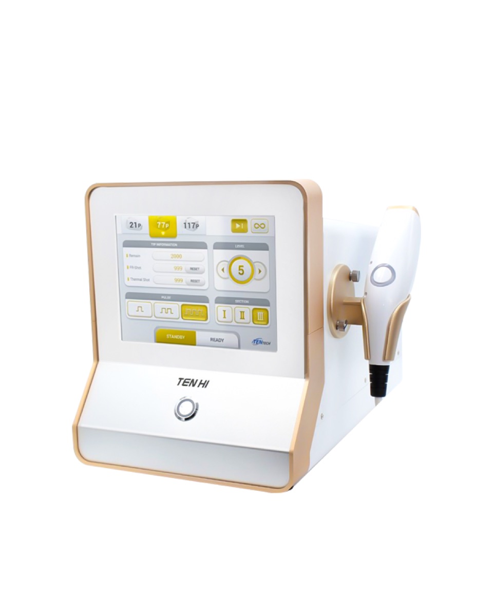 TEN HI fractional and thermal RF device with gold trim and handpiece